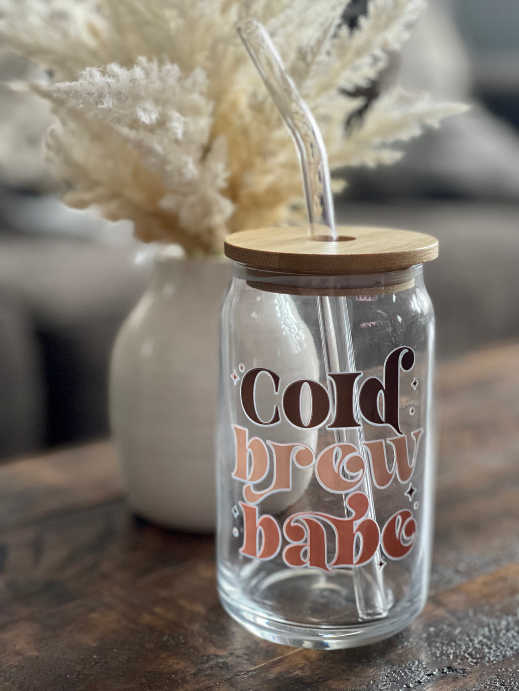 Cold Brew Babe Glass Tumbler Cup With Bamboo Lid