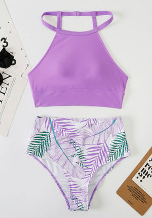 Purple Tropical Halter Bikini Two Piece Swim Suit