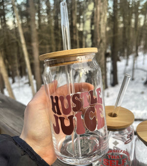 Hustle Juice Glass Tumbler Cup With Bamboo Lid